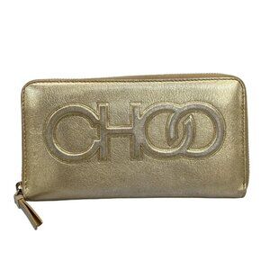 Auth JIMMY CHOO - Gold Leather Long Wallet